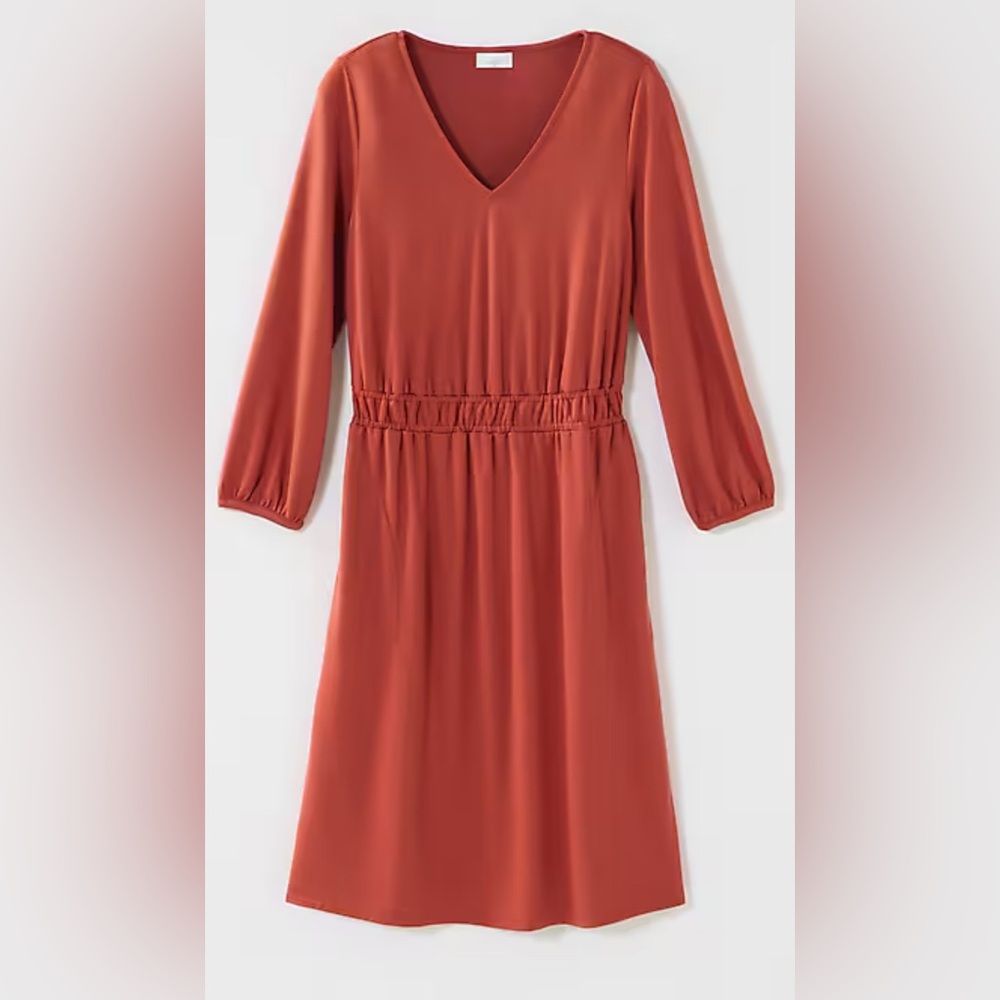 J. Jill Smocked-Waist A-Line Dress Med Tall Cinnebar NWOT